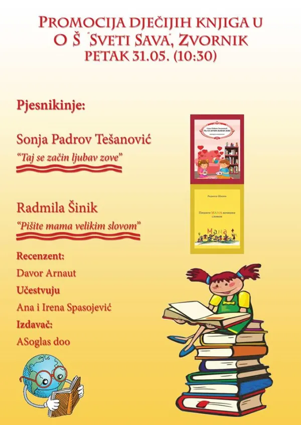 Zvornik: Promocija poezije za djecu Sonje PT i Radmile Šinik