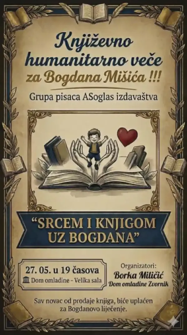 Humanitarno književno veče za Bogdana Mišića u Zvorniku: „Srcem i knjigom uz Bogdana“